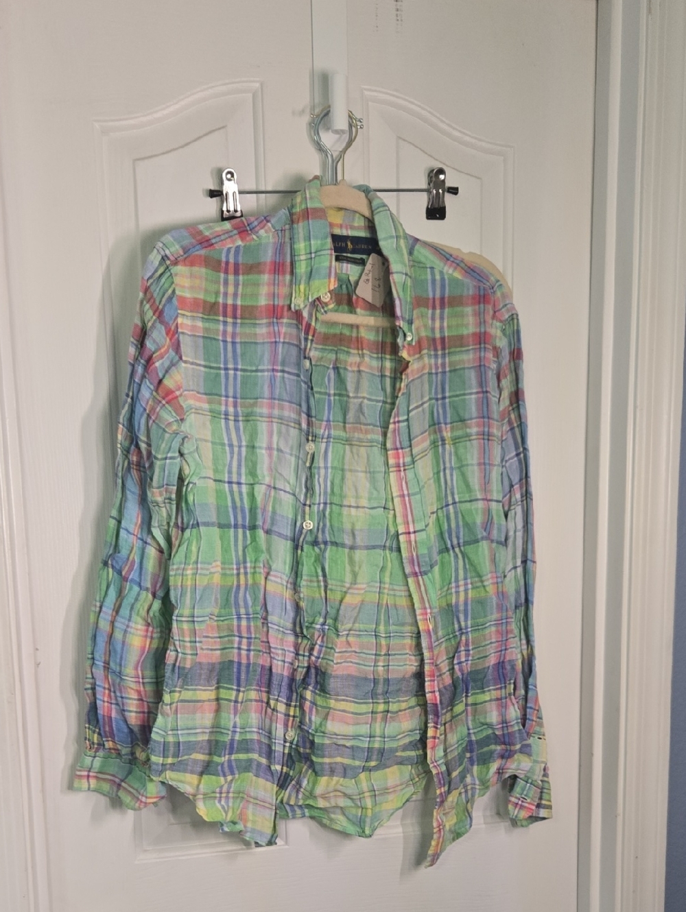 Ralph Lauren Pastel Plaid Linen Button-Down Shirt